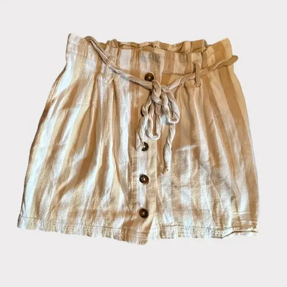 Hollister Ultra High Rise Size Small Paper Bag Skirt Beige White Stripe Lined - Picture 5 of 10